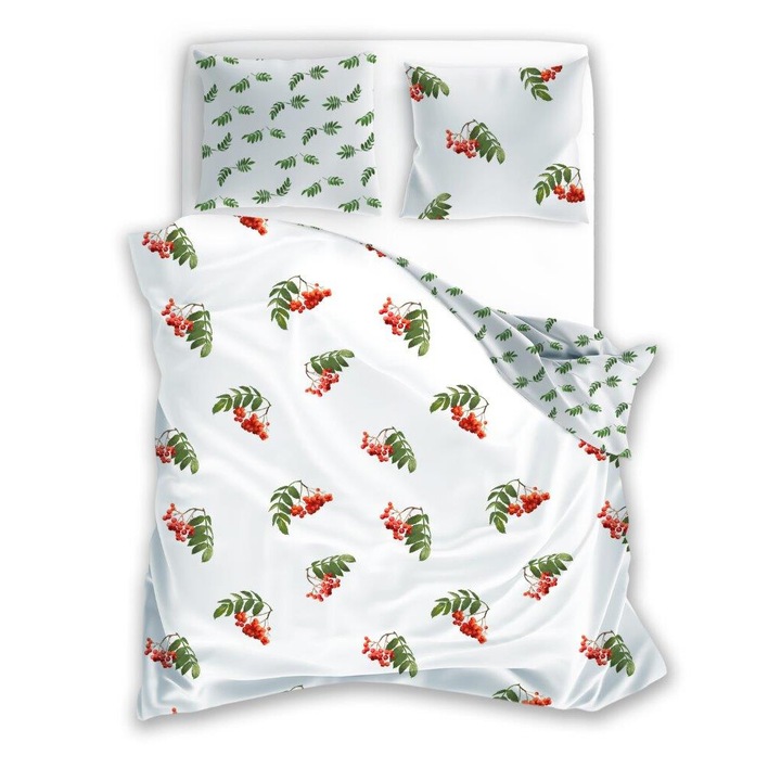 Lenjerie de pat 140x200 Cottage 001 rowan alb verde rosu fata de perna 70x90 Faro