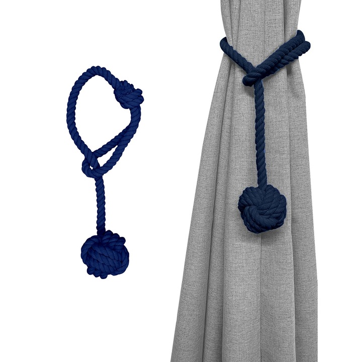 Set 2 snururi de prindere pentru perdea, ZGGZERG, Set 2 accesorii perdele, Usor de utilizat, lungime reglabila, Robust, Portabil, Anti-alunecare, Pentru camera de zi, dormitor, Funie de iuta, 68*7cm, Gri