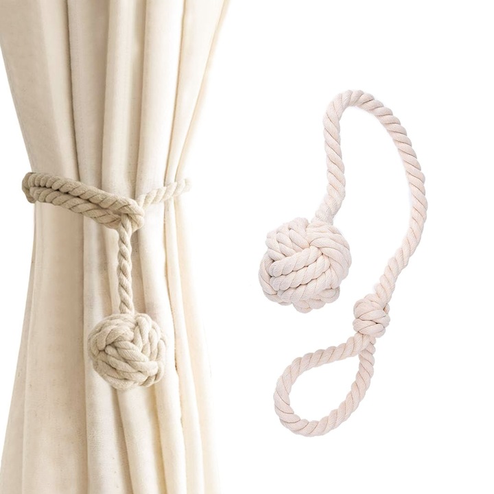 Set 2 snururi de prindere pentru perdea, ZGGZERG, Set 2 accesorii perdele, Usor de utilizat, lungime reglabila, Robust, Portabil, Anti-alunecare, Pentru camera de zi, dormitor, Funie de iuta, 68*7cm, Gri