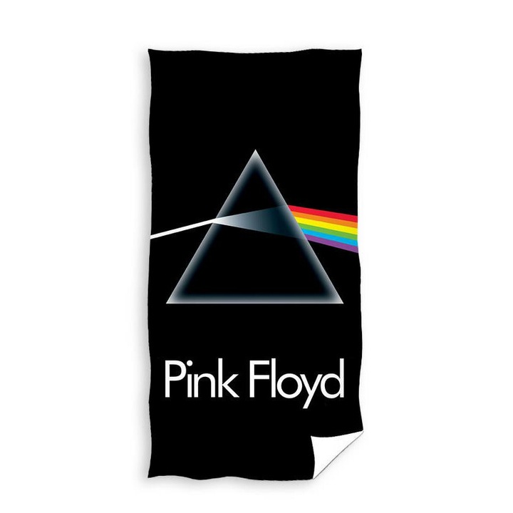 Плажна кърпа Carbotex 70x140cm, памук, черна, с графика Pink Floyd