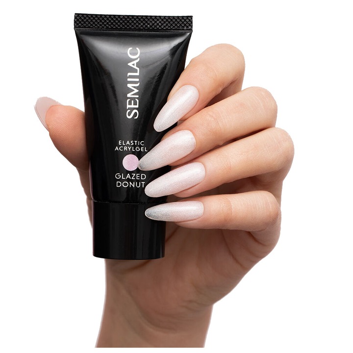 Gel acrilic, 30g, roz deschis cu particule argintii, pentru extensie si constructie unghii