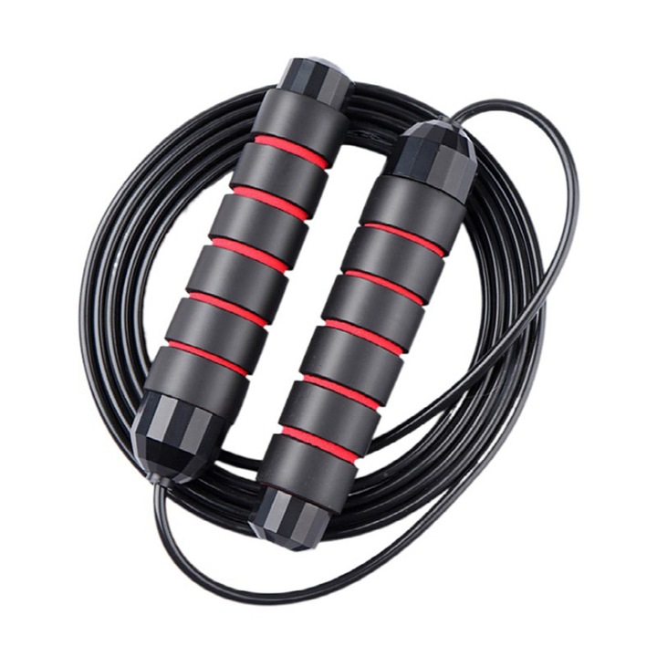 Coarda de sarit din sarma ponderata, maner reglabil antiderapant, alunecare lina (rosu/negru, 160 g)