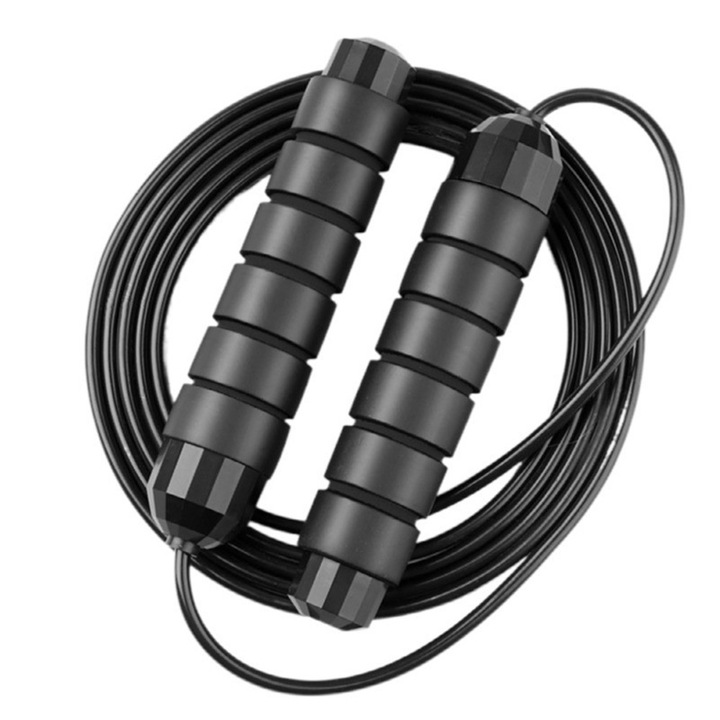 Coarda de sarit din sarma ponderata, maner reglabil antiderapant, alunecare lina (negru pur, 160 g)
