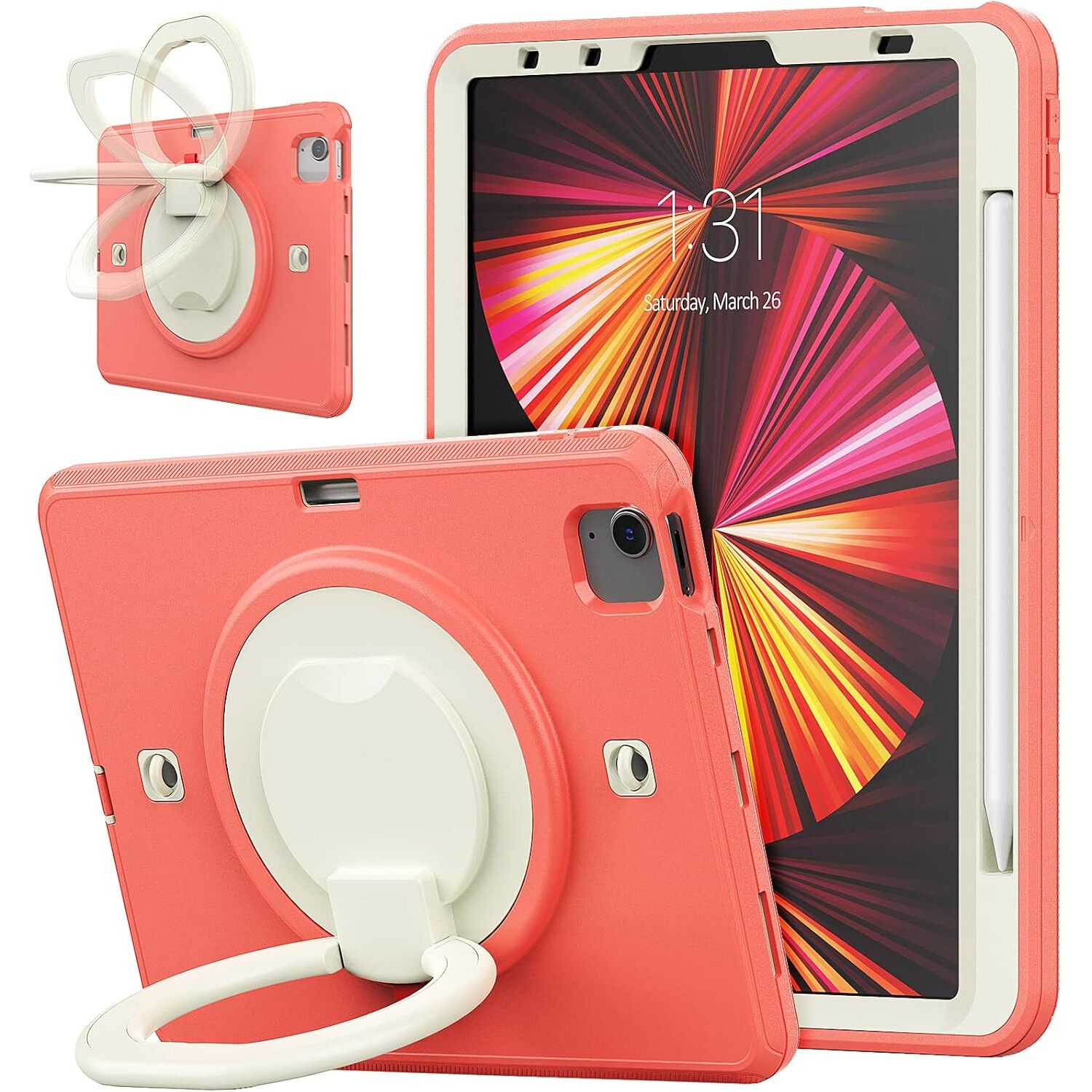 Husa pentru iPad Pro 11" cu suport si curea, roz, trei straturi, protectie completa