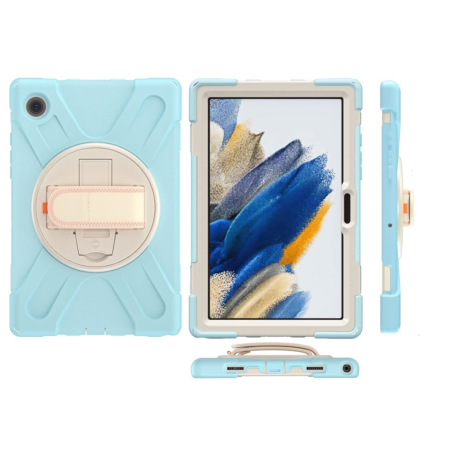 Husa tableta, Samsung Galaxy Tab A8 10.5", 3 straturi, suport rotativ 360°, albastra