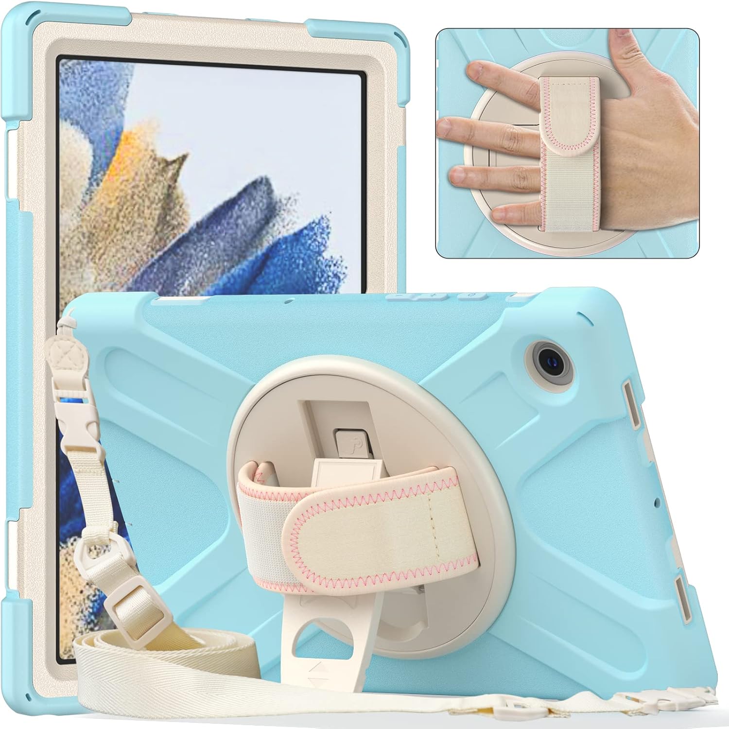 Husa tableta, Samsung Galaxy Tab A8 10.5", 3 straturi, suport rotativ 360°, albastra
