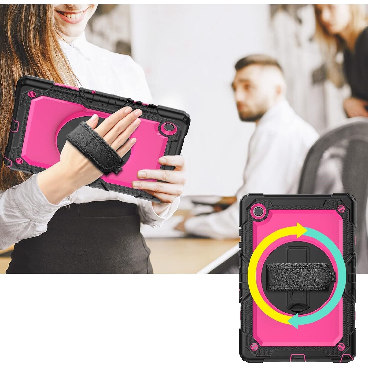 Husa tableta, Samsung Galaxy Tab A8, 10.5", roz, cu suport si curea ajustabila