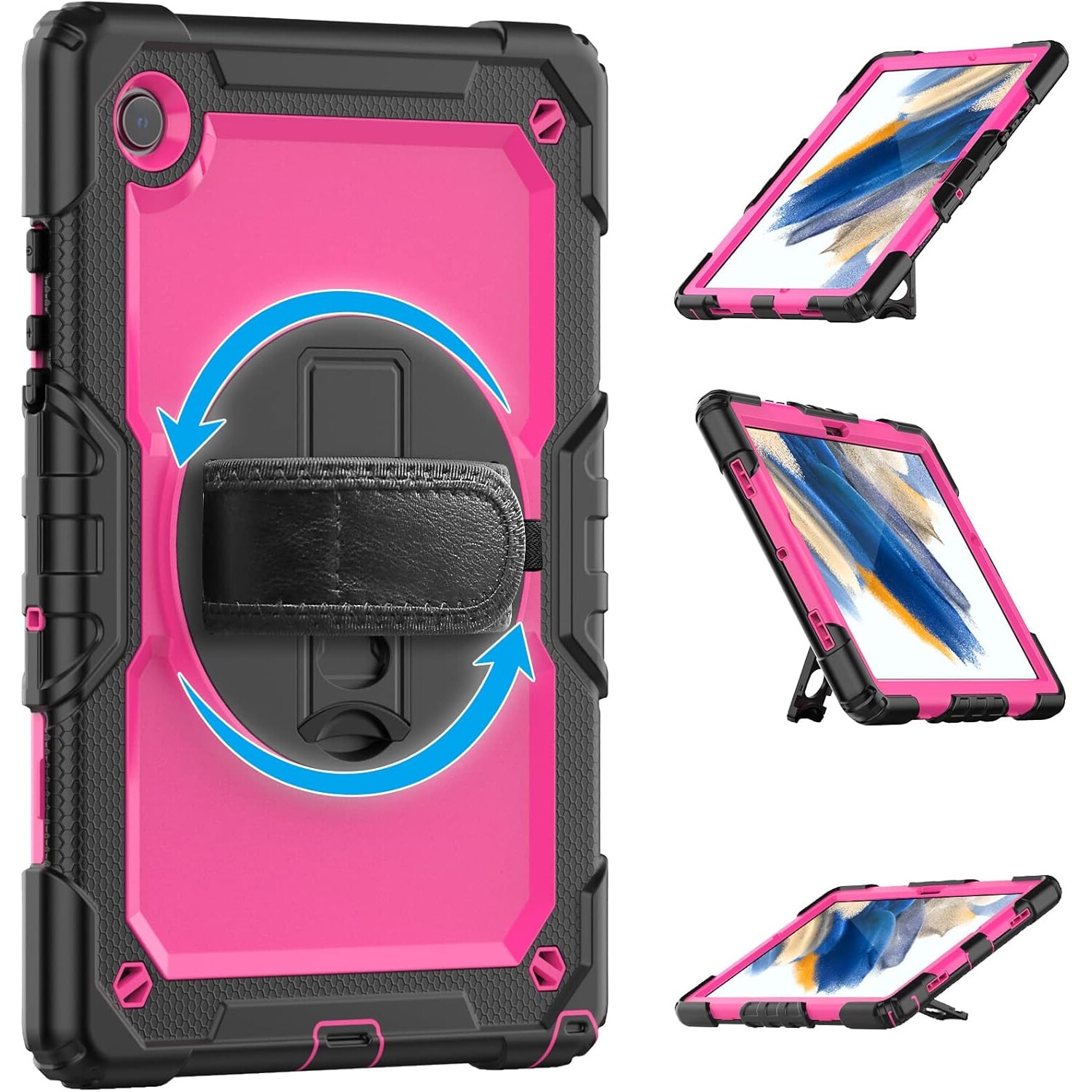 Husa tableta, Samsung Galaxy Tab A8, 10.5", roz, cu suport si curea ajustabila