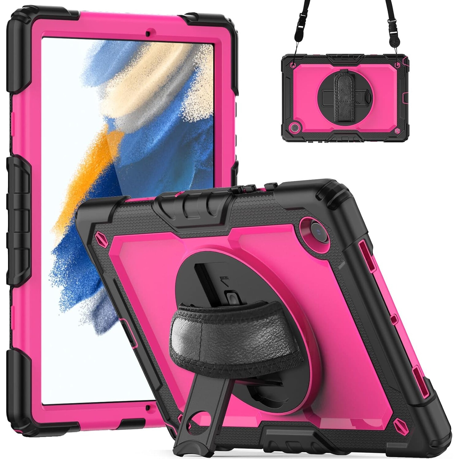 Husa tableta, Samsung Galaxy Tab A8, 10.5", roz, cu suport si curea ajustabila