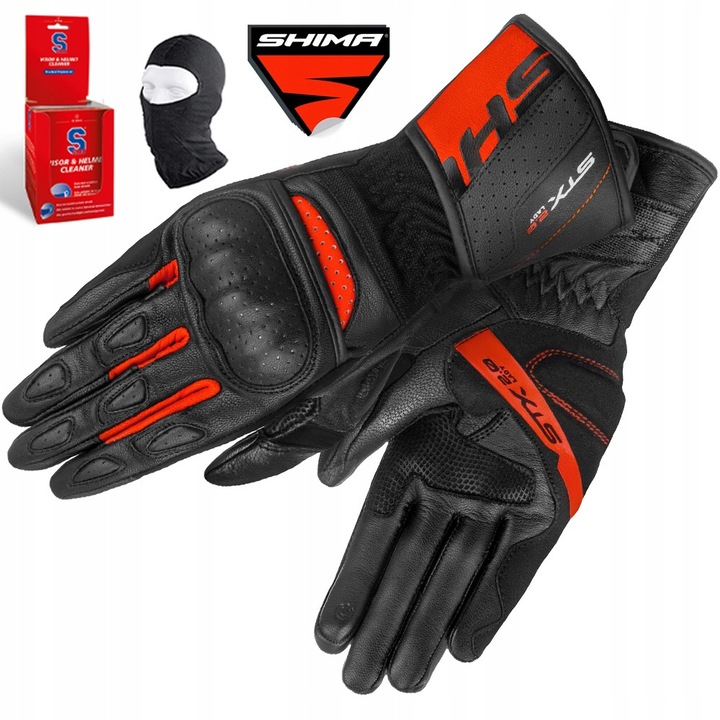 Manusi motociclistice, SHIMA STX 2.0, rosii, din piele naturala, marimea XS, set cu accesorii