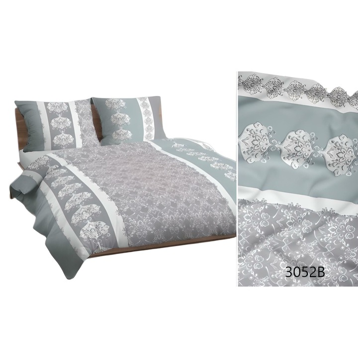 Lenjerie de pat Karo, 140x200cm, 100% bumbac, gri cenusiu, set 2 piese