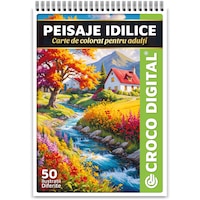Carte de colorat pentru adulti, Peisaje Idilice, 50 Ilustratii Antistres pentru Relaxare, 106 pagini, 2024