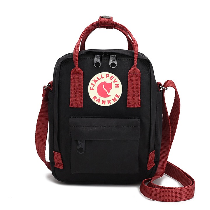 Hátizsák, FjallRaven, 16x7x21 cm, Fekete/Piros