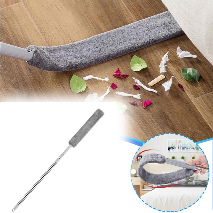 Mop extensibil cu perie din microfibra, pentru curatarea spatiilor inguste, gri