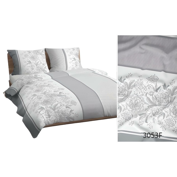 Lenjerie de pat 140x200 flori gri 3053 F bumbac Max