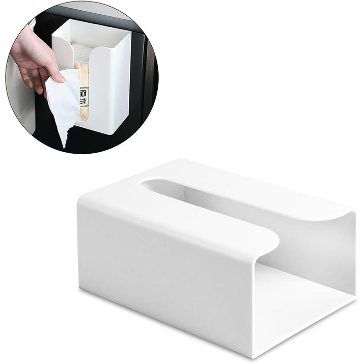 Suport servetele autoadeziv Enforose, design compact, material ABS si PP, culoare alb, dimensiuni 20x12x10cm