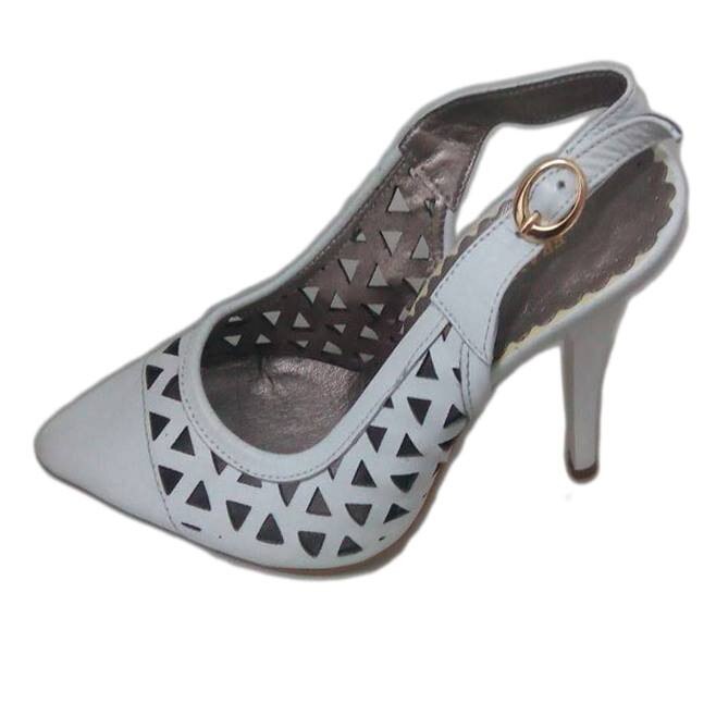 Sandale tip stiletto, din piele, perforate,D&J Exclusive, Alb