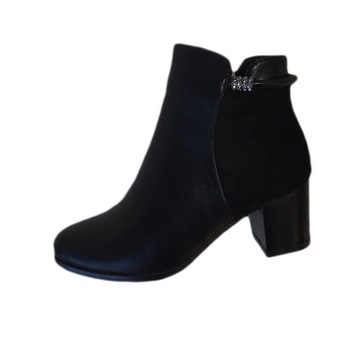 Botine scurte pana la glezna, toc gros cu stabilitate buna, D&J Exclusive, Negru Botine scurte pana la glezna, toc gros cu stabilitate buna, D&J Exclusive, Negru