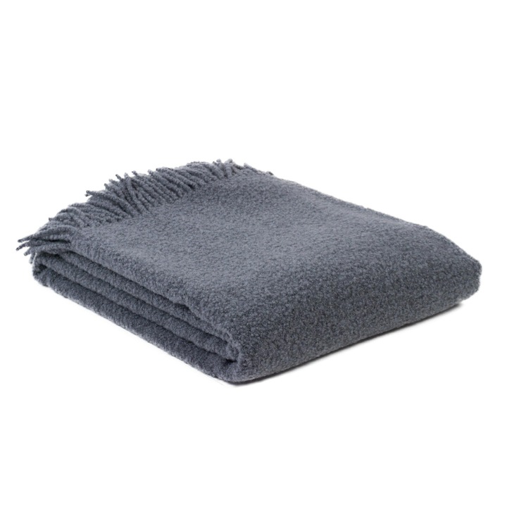 Patura cu franjuri, Kampol, Lana merino, 140x200cm, Gri grafit