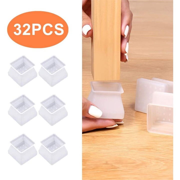 Set 32 capace de protectie pentru picioarele scaunelor, silicon, 3.5x4.5cm, multicolor