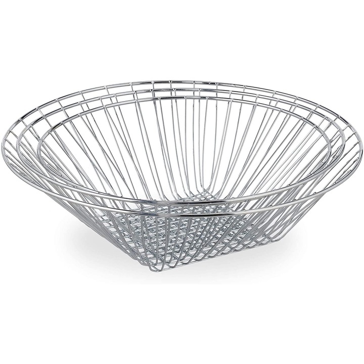 Cos suspendat metalic pentru fructe si legume, set 3 piese, argintiu, 28x25.4x22.7cm