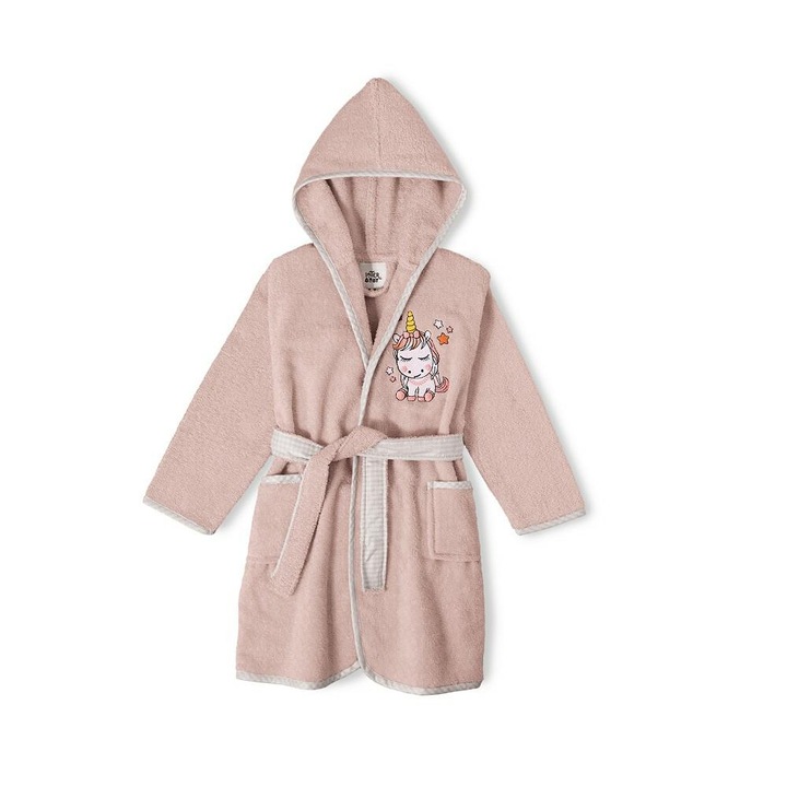 Детски халат за баня, Interbaby, 2-4 години, розов, 100% памук, с качулка