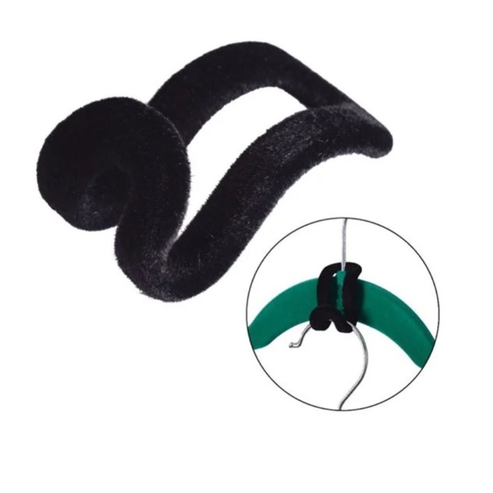 Set de 10 carlige, pentru umerase, catifea, negru