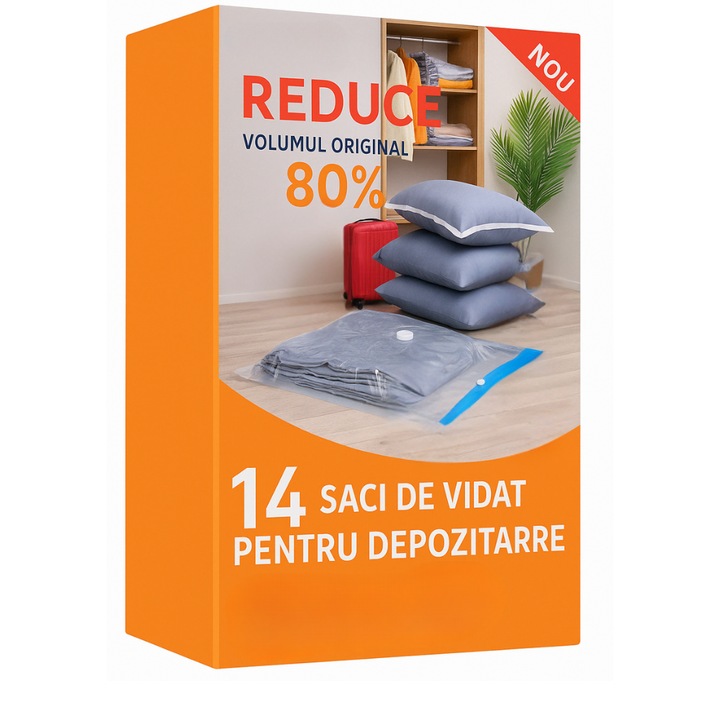 Set 7 Saci Depozitare Haine Teleshopescu, Transparent, Reutilizabili, 60x40/80x60cm