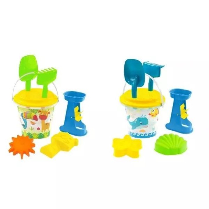 Set nisip cu mini moara de apa, 7 piese - sita galbena