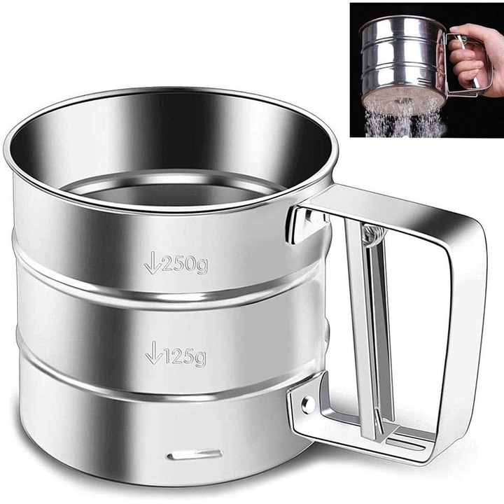 Sita manuala pentru faina, Enforose, din otel inoxidabil, cu design ergonomic, pentru zahar pudra, usor de curatat