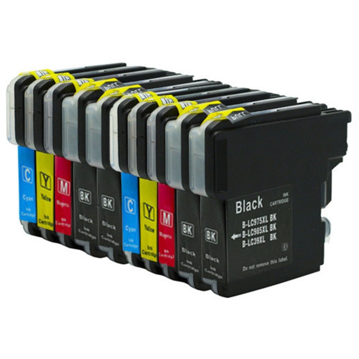 Tintapatronkészlet, EMB, Brother kompatibilis, LC985/LC975/LC39, többszínű, 10 darab 4 fekete, 2 kék, 2 piros, 2 sárga, tintasugaras nyomtatókhoz