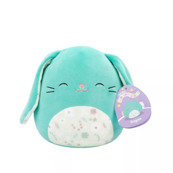 Jucarie de plus, Jazwares, Squishmallows: Regan, Iepurasul turcoaz cu burta de floare, 20 cm