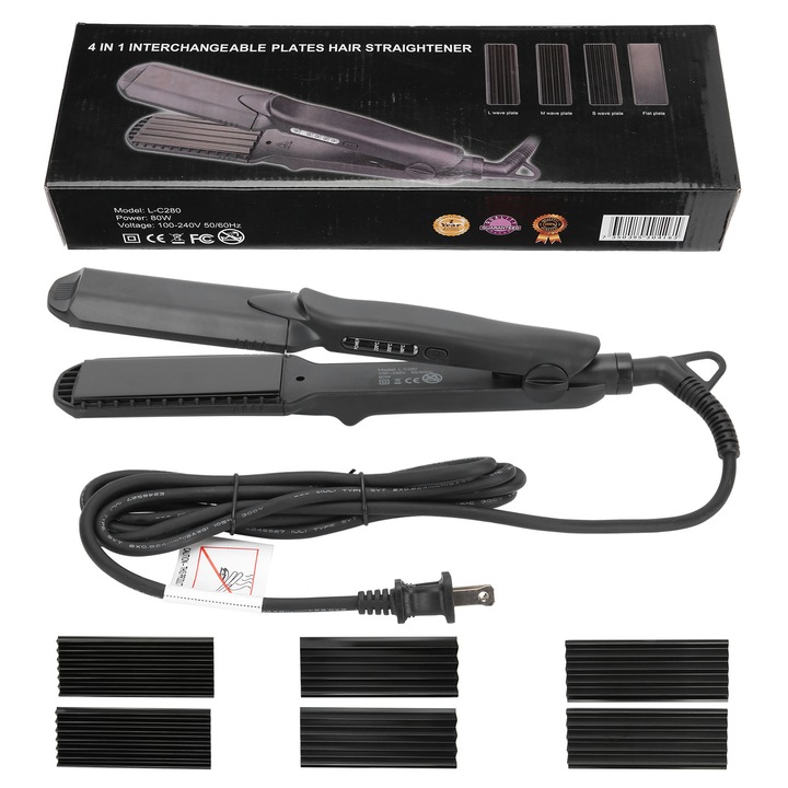 Placa ceramica cu 4 trepte pentru indreptat parul electric cu afisaj de temperatura, priza SUA