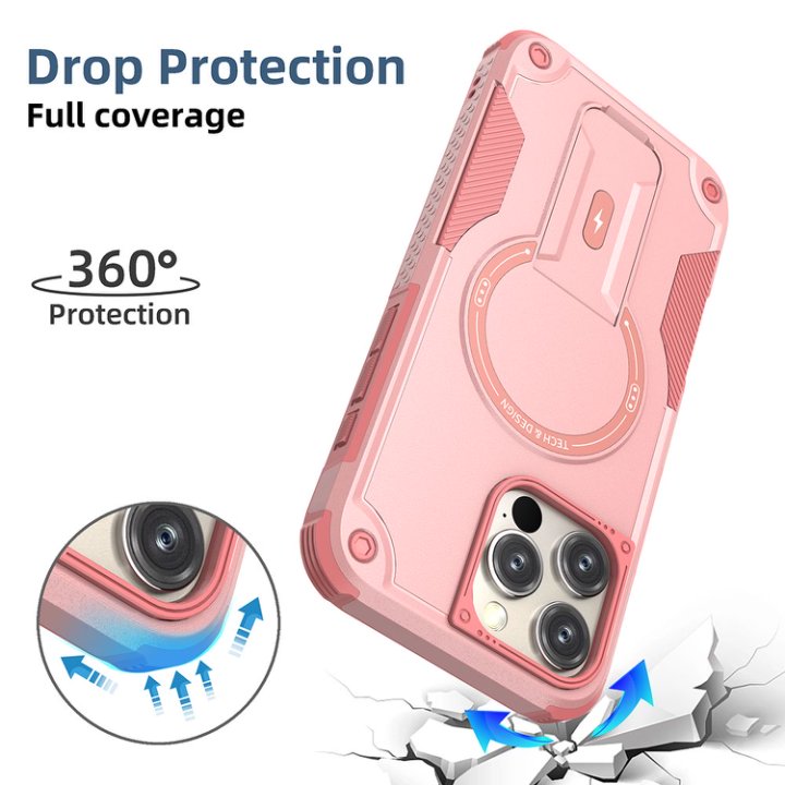 Husa Bumper Compatibil cu iPhone 16 Pro Max, Protectie 4 Colturi Anti-soc, Suport Fix, MagSafe Compatibil, Magnet Puternic, PC + TPU, Roz
