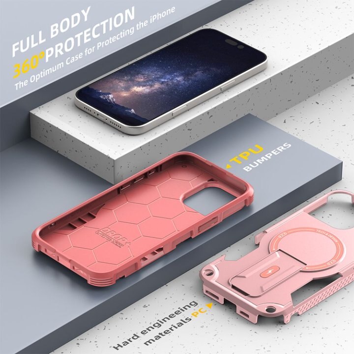 Husa Bumper Compatibil cu iPhone 16 Pro Max, Protectie 4 Colturi Anti-soc, Suport Fix, MagSafe Compatibil, Magnet Puternic, PC + TPU, Roz