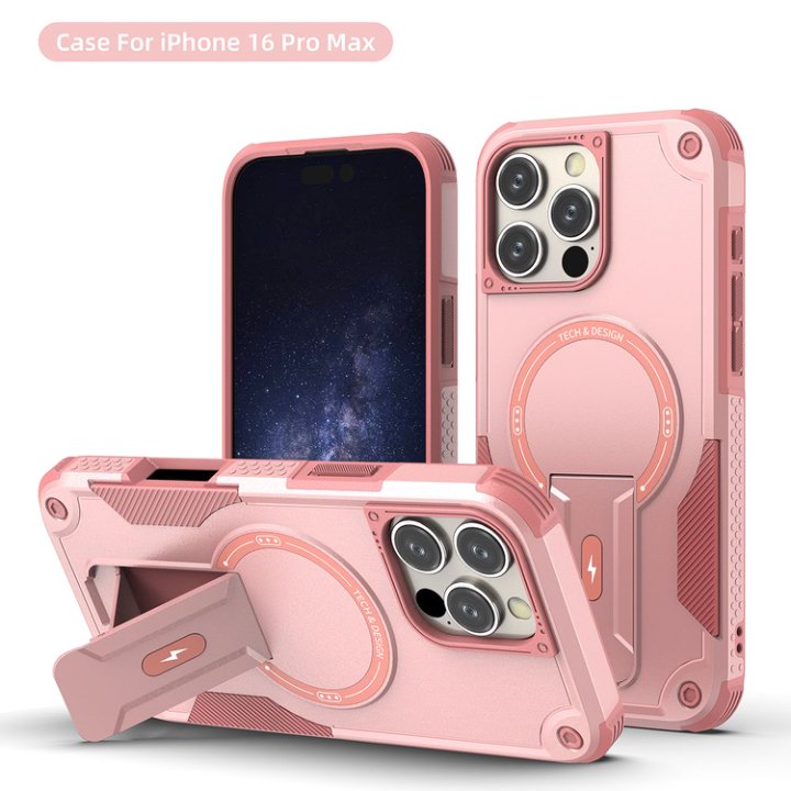 Husa Bumper Compatibil cu iPhone 16 Pro Max, Protectie 4 Colturi Anti-soc, Suport Fix, MagSafe Compatibil, Magnet Puternic, PC + TPU, Roz