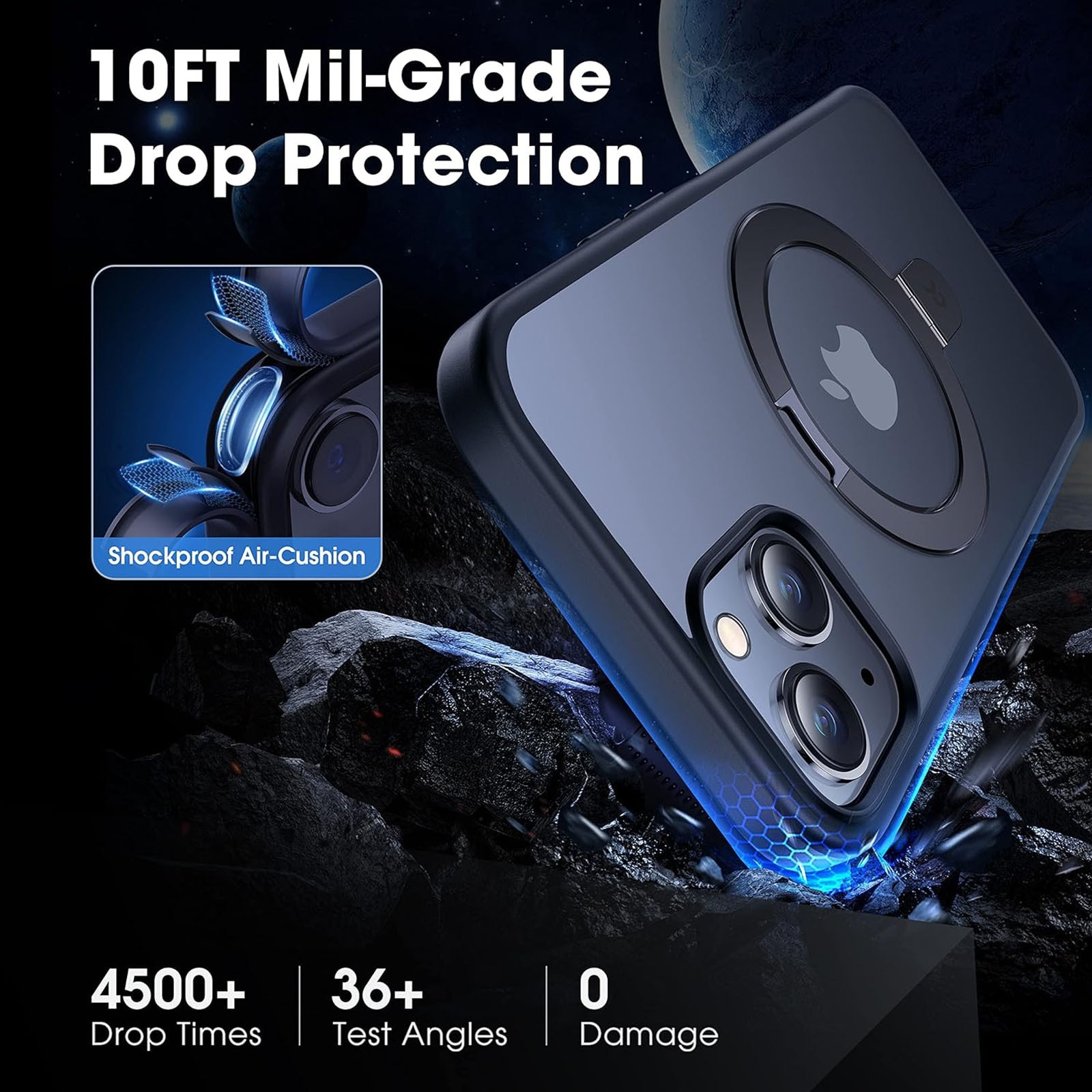 Husa telefon compatibila iPhone 13, Hggzeg, Husa protectie, Cu protectie camere spate, suport ajustabil, Margini ridicate pentru protectia ecranului, Antizgarieturi si rezistent la socuri, Decupaje Precise, PC, Negru