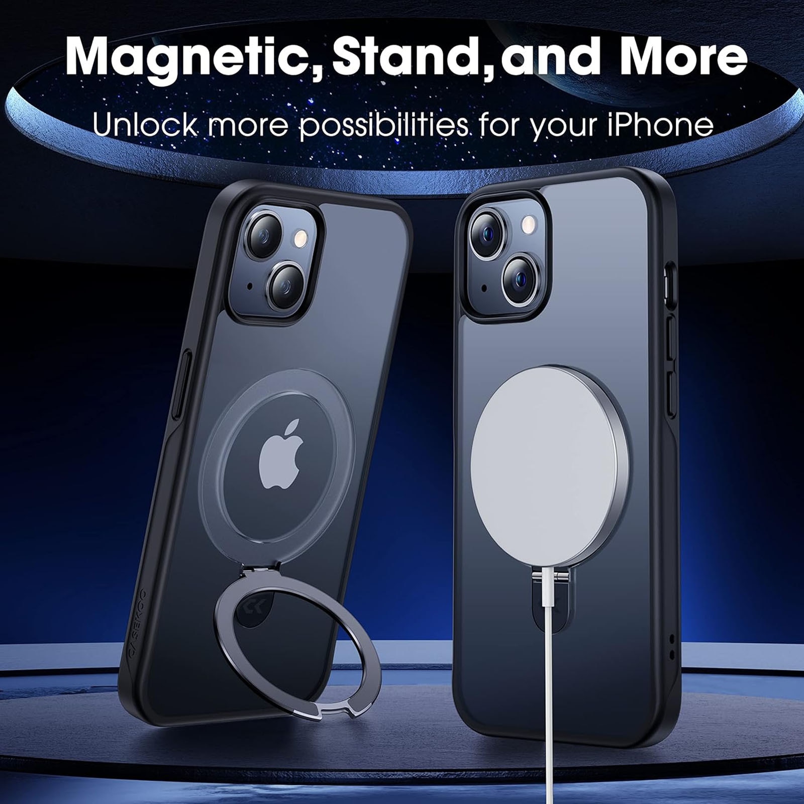 Husa telefon compatibila iPhone 13, Hggzeg, Husa protectie, Cu protectie camere spate, suport ajustabil, Margini ridicate pentru protectia ecranului, Antizgarieturi si rezistent la socuri, Decupaje Precise, PC, Negru