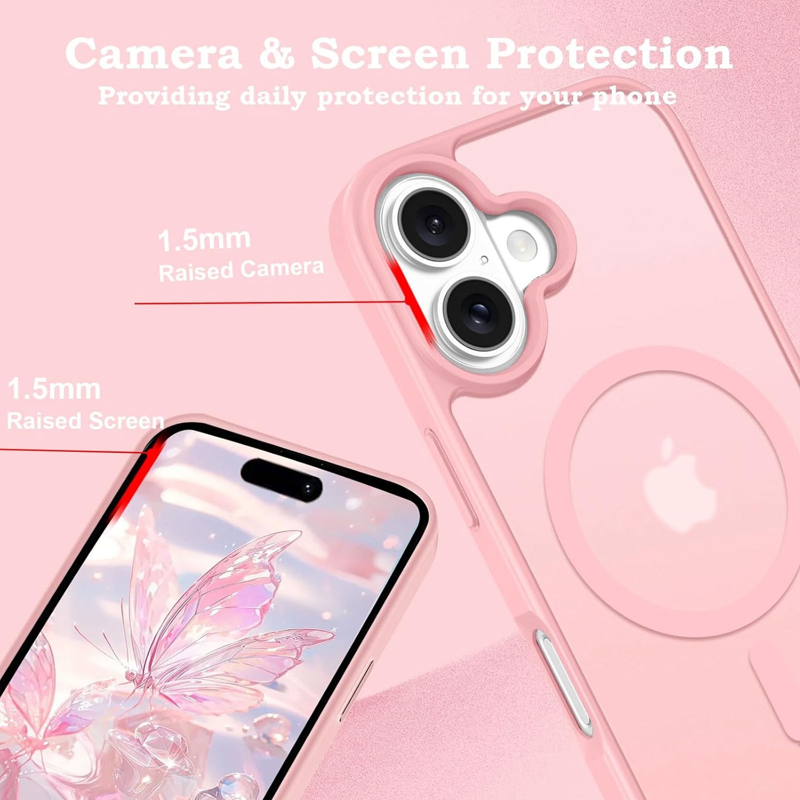 Husa telefon compatibila iPhone 15, Hggzeg, Husa protectie, Magnetica, Incarcare Wireless, Margini ridicate pentru protectia ecranului, Antizgarieturi, Design ultra slim, Design mata, Usor de instalat, TPU/PC, Roz