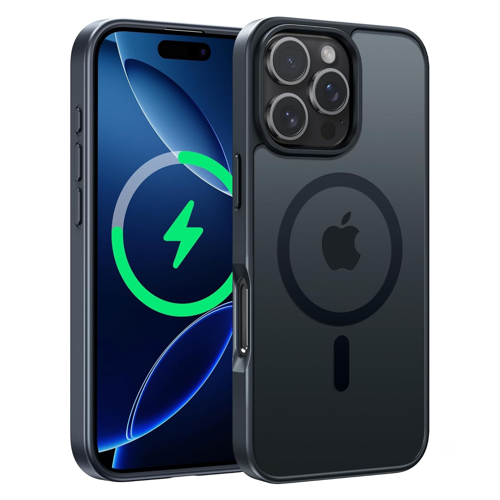 Husa telefon compatibila iPhone 16 Pro, Hggzeg, Husa protectie, Magnetica, Incarcare Wireless, Margini ridicate pentru protectia ecranului, Antizgarieturi, Design ultra slim, Design mata, Usor de instalat, TPU/PC, Negru