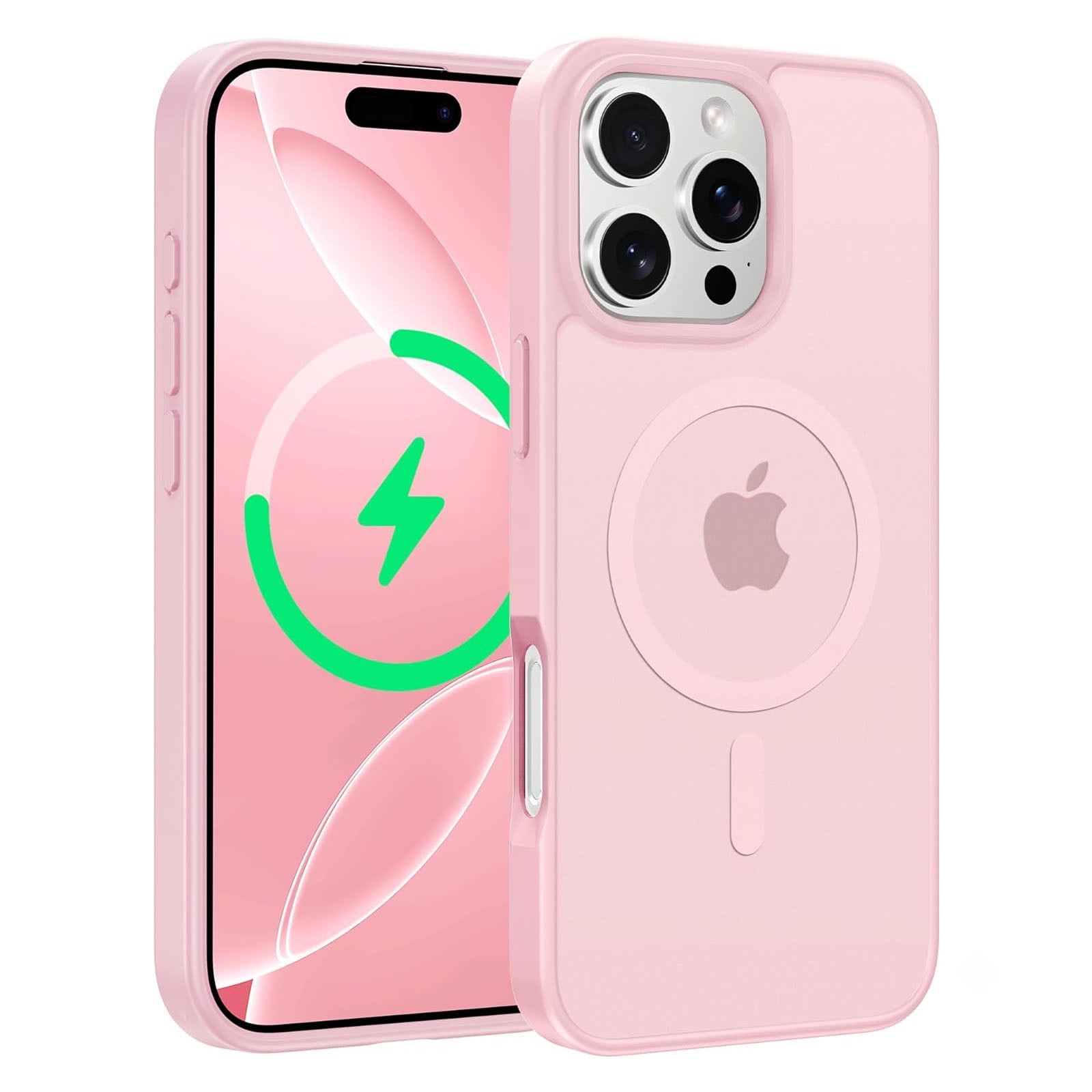 Husa telefon compatibila iPhone 16 Pro, Hggzeg, Husa protectie, Magnetica, Incarcare Wireless, Margini ridicate pentru protectia ecranului, Antizgarieturi, Design ultra slim, Design mata, Usor de instalat, TPU/PC, Roz