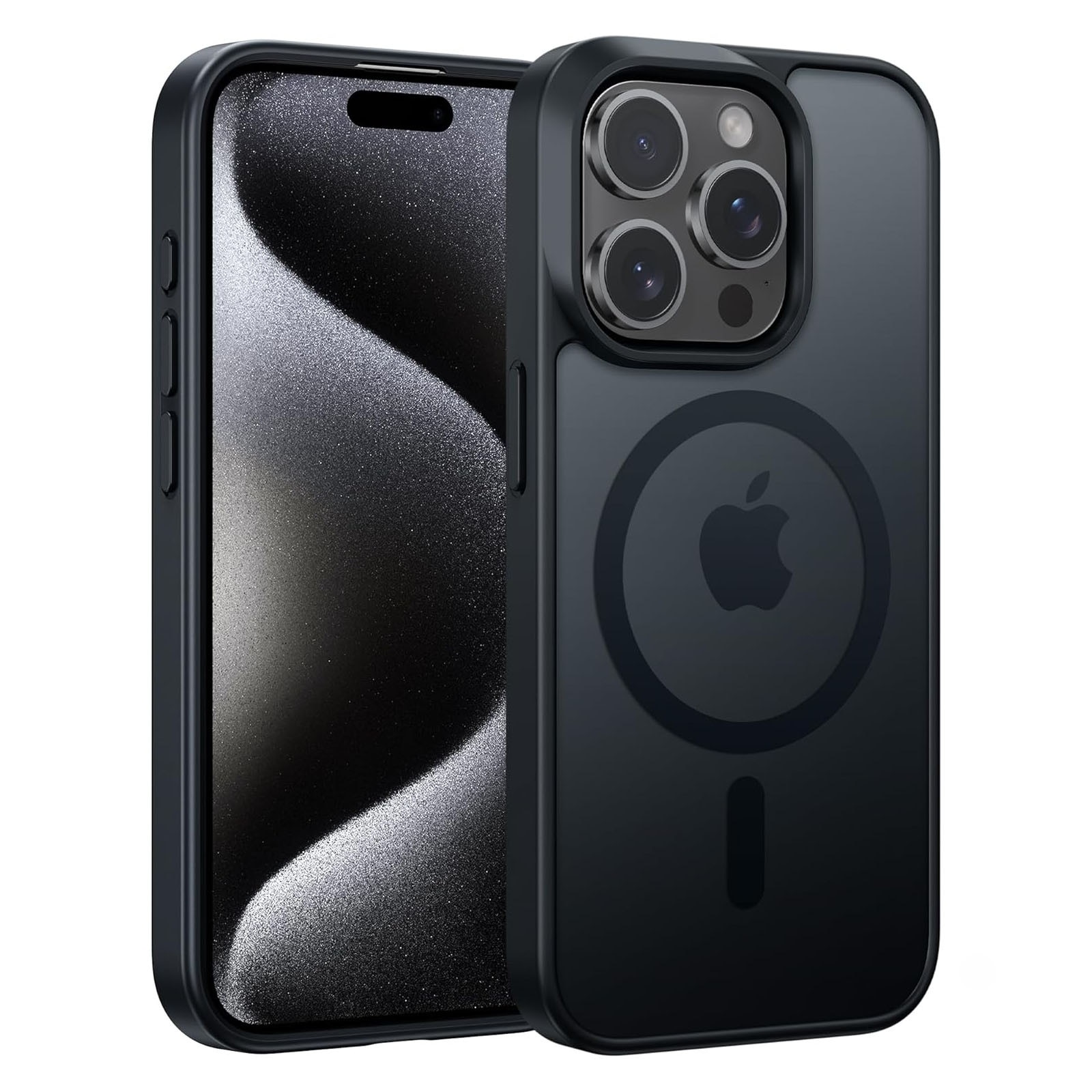 Husa telefon compatibila iPhone 15 Pro, Hggzeg, Husa protectie, Magnetica, Incarcare Wireless, Margini ridicate pentru protectia ecranului, Antizgarieturi, Design ultra slim, Design mata, Usor de instalat, TPU/PC, Negru