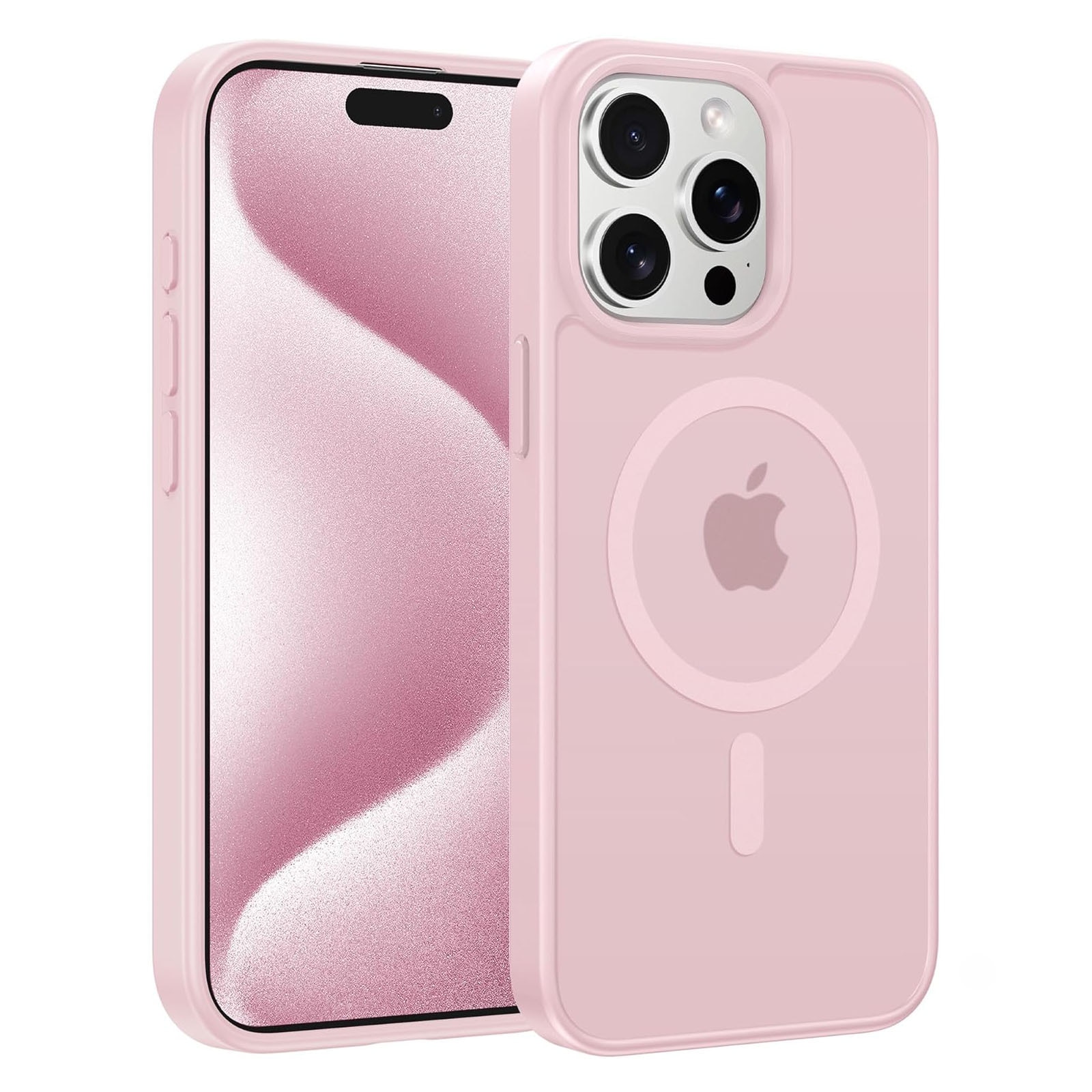 Husa telefon compatibila iPhone 15 Pro, Hggzeg, Husa protectie, Magnetica, Incarcare Wireless, Margini ridicate pentru protectia ecranului, Antizgarieturi, Design ultra slim, Design mata, Usor de instalat, TPU/PC, Roz