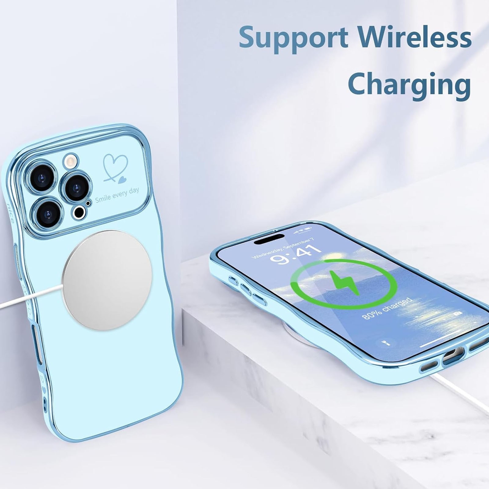 Husa telefon compatibila iPhone 15Promax, Hggzeg, Husa protectie, Cadru ondulat, Cu model de inima de dragoste, Decupaje Precise, Protectie Camera, Anti alunecare, Rezistent la cadere, Antisoc, Usor de instalat, TPU, Violet