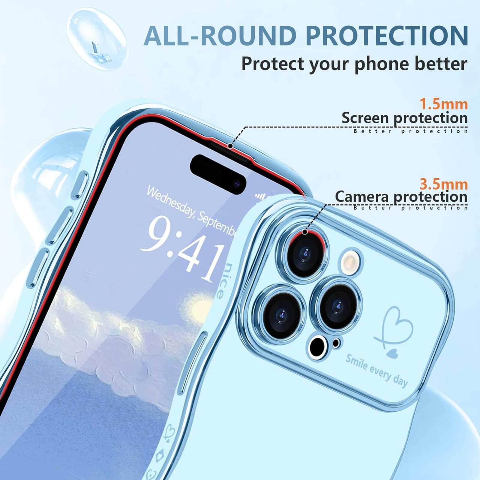 Husa telefon compatibila iPhone 15Promax, Hggzeg, Husa protectie, Cadru ondulat, Cu model de inima de dragoste, Decupaje Precise, Protectie Camera, Anti alunecare, Rezistent la cadere, Antisoc, Usor de instalat, TPU, Violet