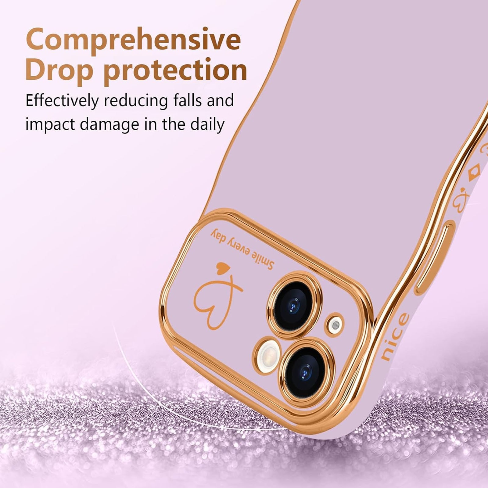 Husa telefon compatibila iPhone 15Promax, Hggzeg, Husa protectie, Cadru ondulat, Cu model de inima de dragoste, Decupaje Precise, Protectie Camera, Anti alunecare, Rezistent la cadere, Antisoc, Usor de instalat, TPU, Violet