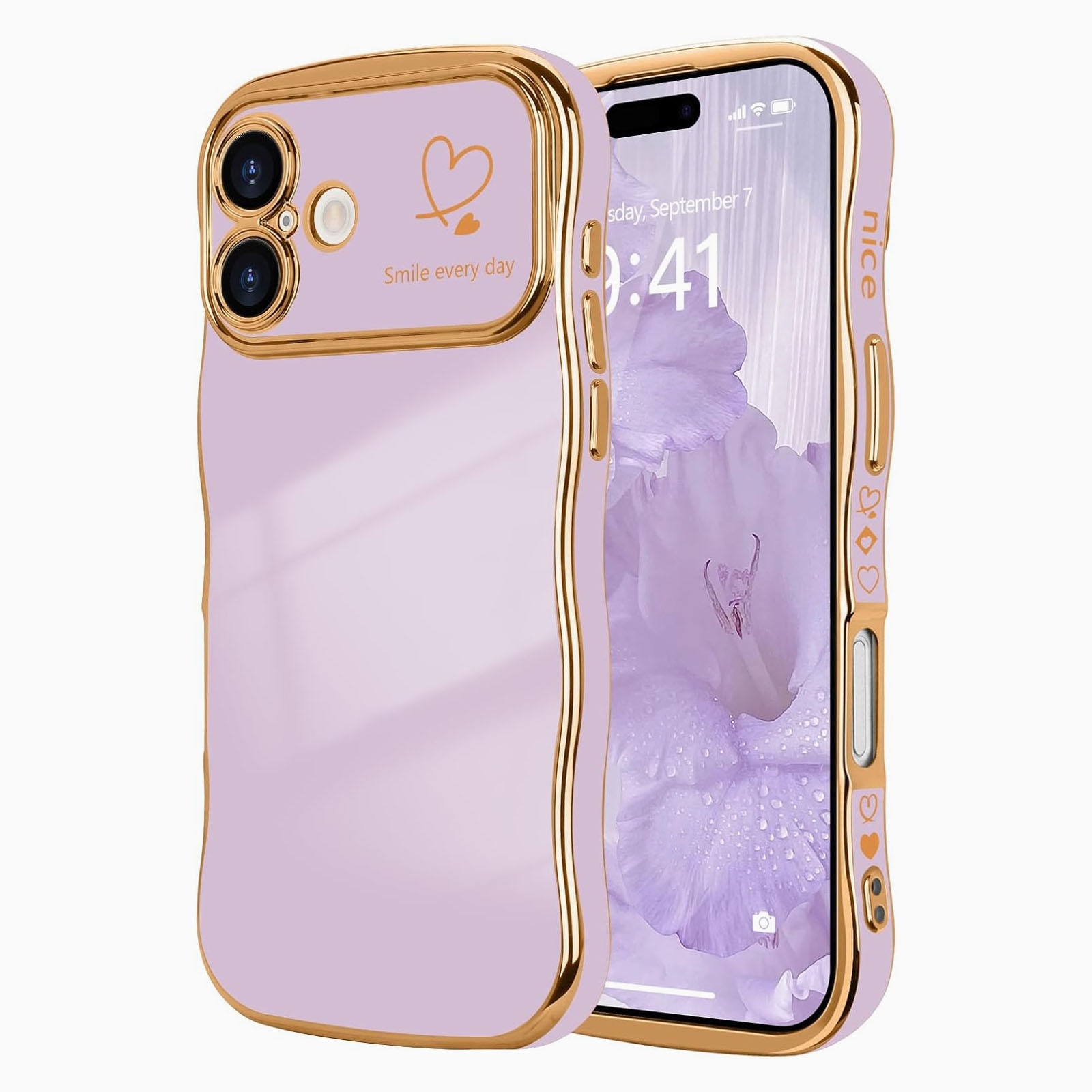 Husa telefon compatibila iPhone 16 plus, Hggzeg, Husa protectie, Cadru ondulat, Cu model de inima de dragoste, Decupaje Precise, Protectie Camera, Anti alunecare, Rezistent la cadere, Antisoc, Usor de instalat, TPU, Violet