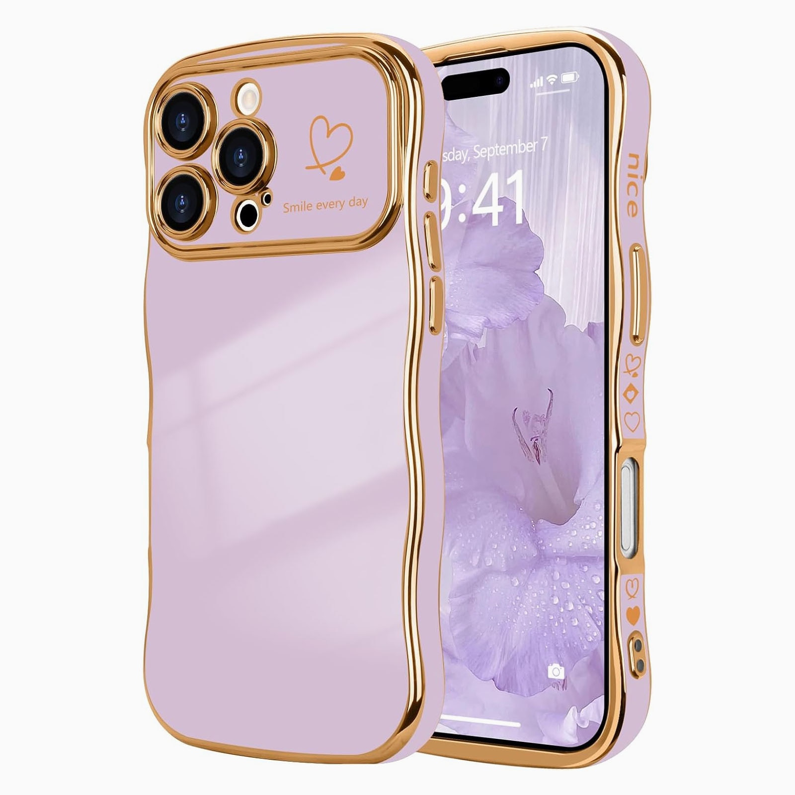 Husa telefon compatibila iPhone 16 Pro, Hggzeg, Husa protectie, Cadru ondulat, Cu model de inima de dragoste, Decupaje Precise, Protectie Camera, Anti alunecare, Rezistent la cadere, Antisoc, Usor de instalat, TPU, Violet