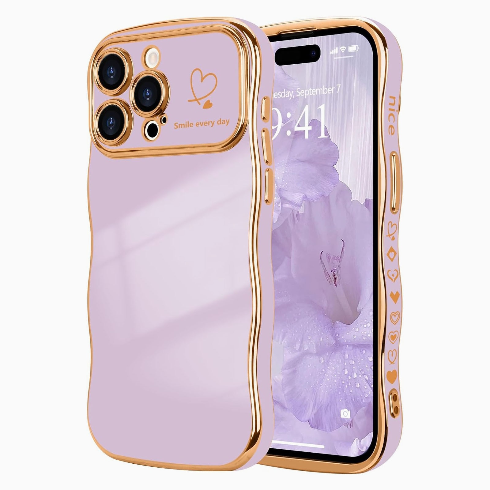 Husa telefon compatibila iPhone 15Promax, Hggzeg, Husa protectie, Cadru ondulat, Cu model de inima de dragoste, Decupaje Precise, Protectie Camera, Anti alunecare, Rezistent la cadere, Antisoc, Usor de instalat, TPU, Violet