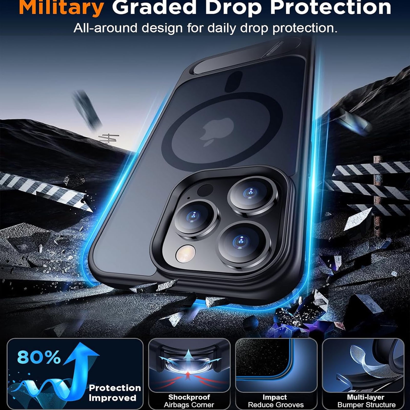 Husa telefon compatibila iPhone 16 Promax, Hggzeg, Husa protectie, Cu Inel magnetic si suport, Incarcare Wireless, Margini ridicate pentru protectia ecranului, Antizgarieturi, Decupaje Precise, Design mata, PC/TPU, Negru